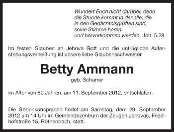 Traueranzeige von Betty Ammann von Pegnitz-Zeitung